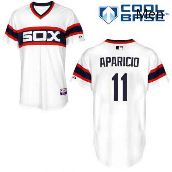 Mens Majestic Chicago White Sox 11 Luis Aparicio Replica White 2013 Alternate Home Cool Base MLB Jersey